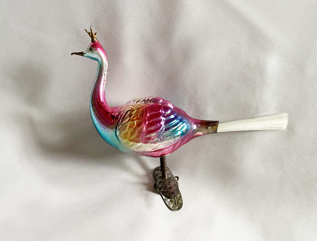 Holiday, 2 Vtg Handblown Glass Peacock Ornaments Made In Germany Gift