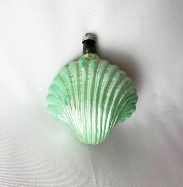 RARE Italian Green Oyster with Pearl Glass Ornament, Vintage Italy Blown Glass Shell Seashell Christmas Ornament 1950s christmas